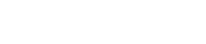 without even noticing, gangs and hasidic jews, two very different minorities in NYC, share the same urban space without any touching points